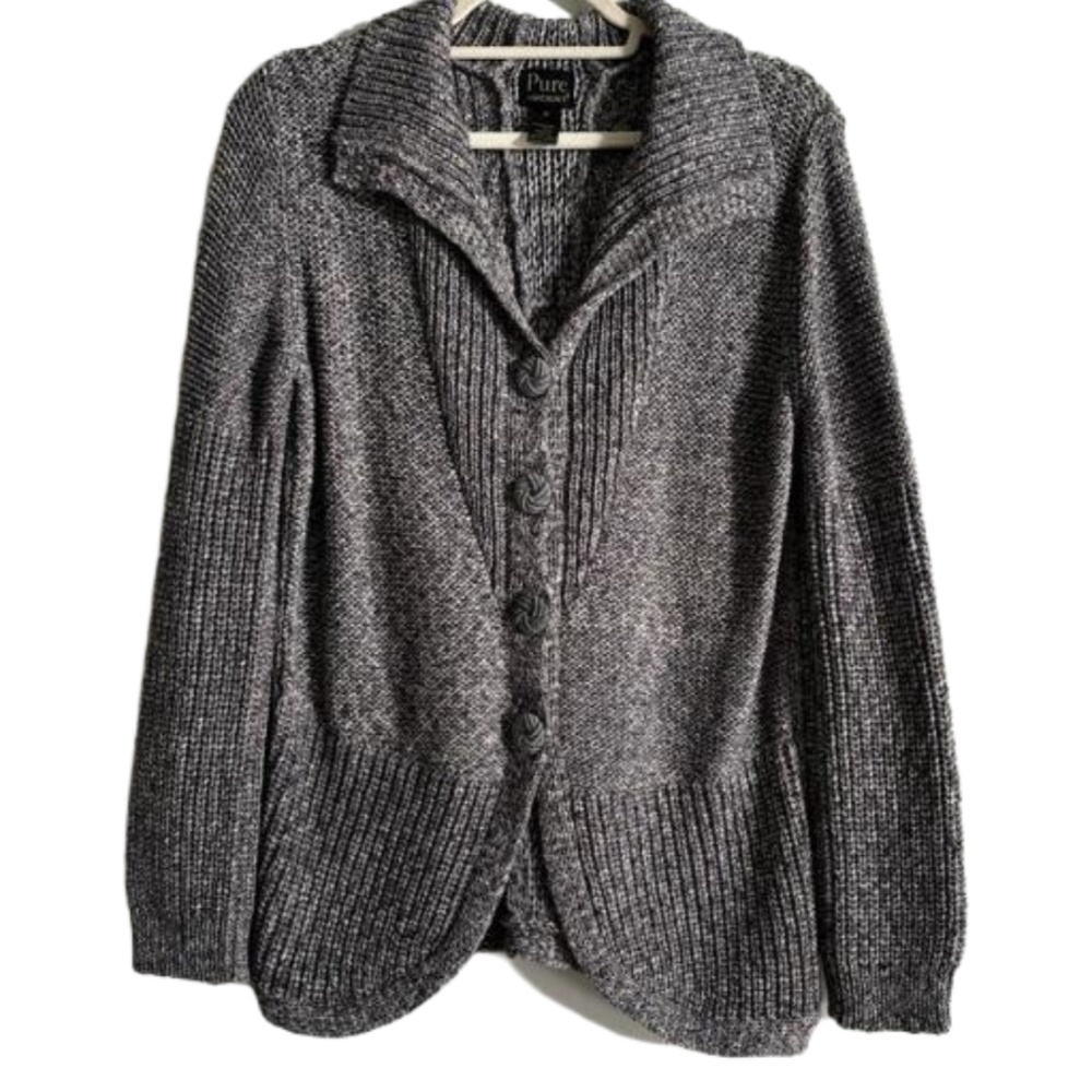 Pure Handknit 100% Cotton button up knit cardigan size M